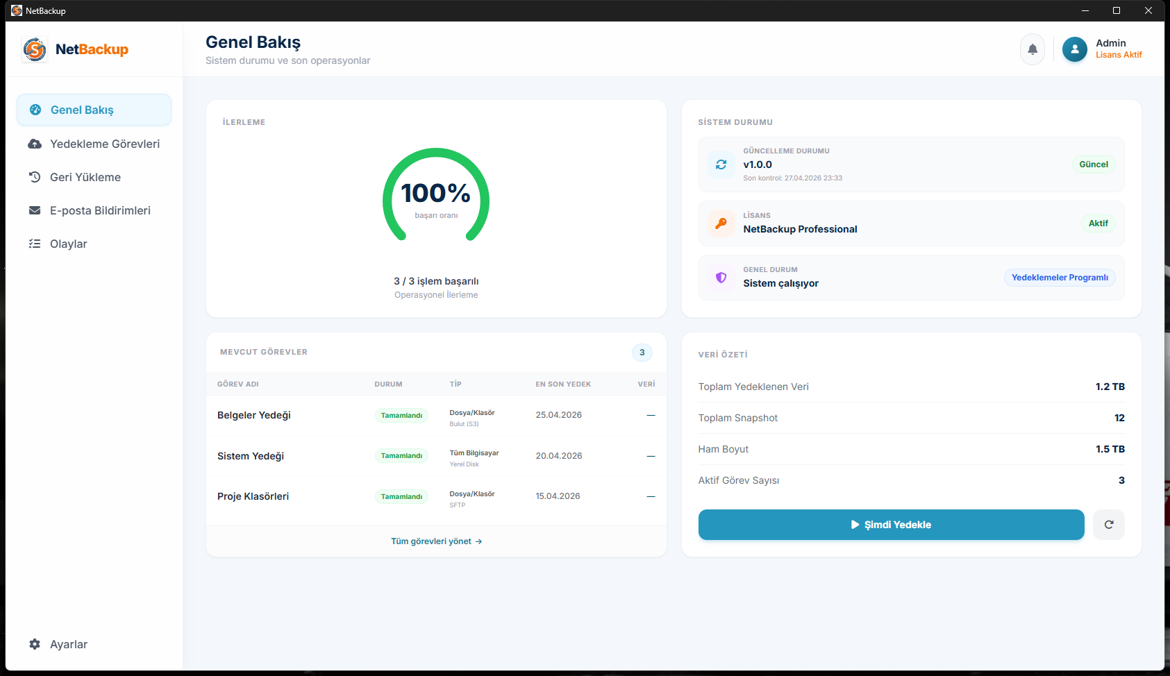 NetBackup Uygulama Ekranı